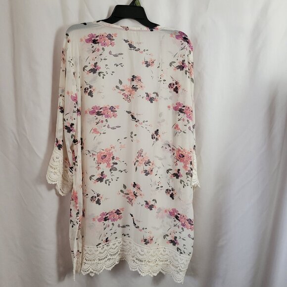 Mason & Belle XXL Open Flowy Kimono cover Up LONG Lace feminine Sheer robe EUC - Picture 2 of 9